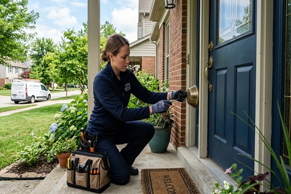 Mobile locksmith picking a residential door lock on-site